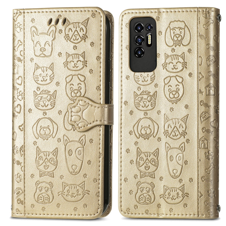 For Tecno Pova 2 Lovely Cat and Dog Embossing Pattern Horizontal Flip Leather Phone Case with Holder & Card Slots & Wallet & Cartoon Clasp & Lanyard