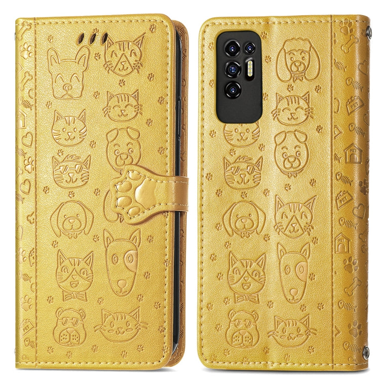 For Tecno Pova 2 Lovely Cat and Dog Embossing Pattern Horizontal Flip Leather Phone Case with Holder & Card Slots & Wallet & Cartoon Clasp & Lanyard