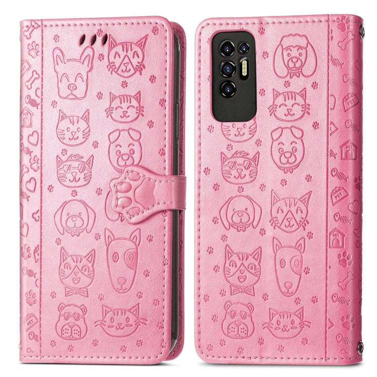 For Tecno Pova 2 Lovely Cat and Dog Embossing Pattern Horizontal Flip Leather Phone Case with Holder & Card Slots & Wallet & Cartoon Clasp & Lanyard