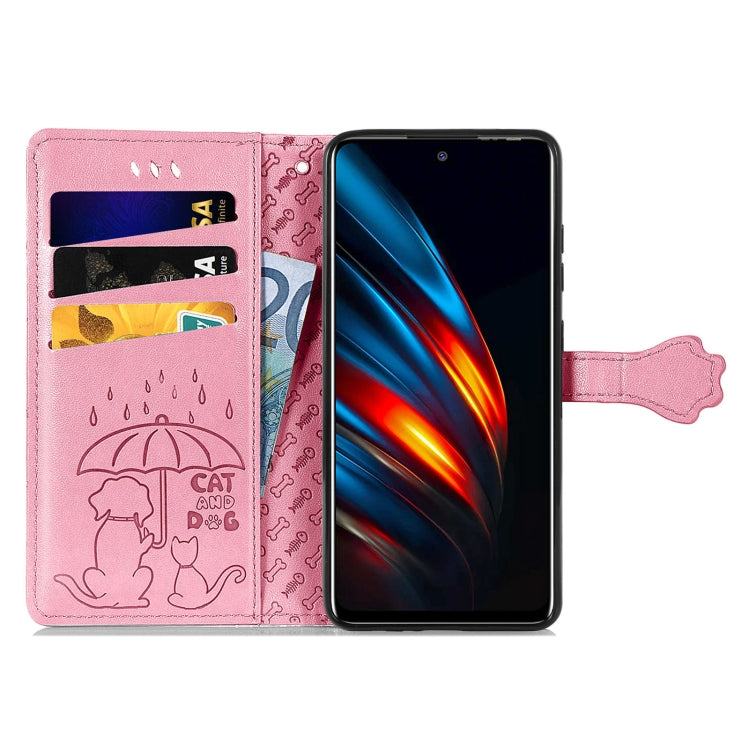 For Tecno Pova 2 Lovely Cat and Dog Embossing Pattern Horizontal Flip Leather Phone Case with Holder & Card Slots & Wallet & Cartoon Clasp & Lanyard