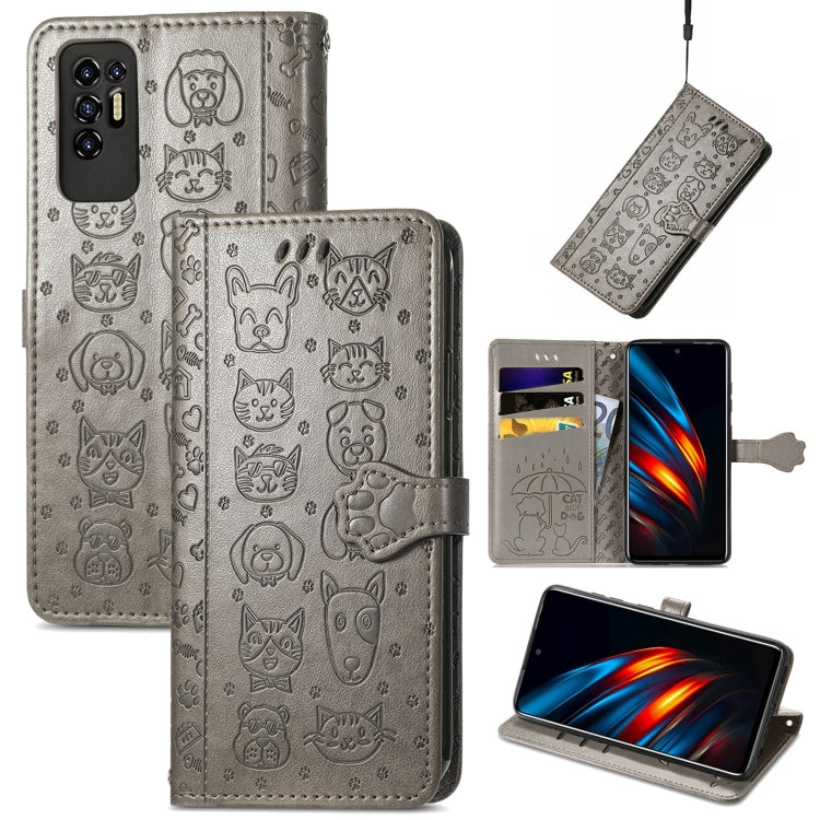 For Tecno Pova 2 Lovely Cat and Dog Embossing Pattern Horizontal Flip Leather Phone Case with Holder & Card Slots & Wallet & Cartoon Clasp & Lanyard