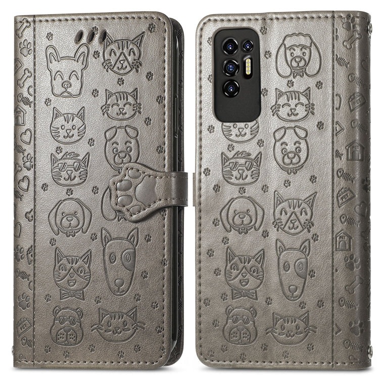 For Tecno Pova 2 Lovely Cat and Dog Embossing Pattern Horizontal Flip Leather Phone Case with Holder & Card Slots & Wallet & Cartoon Clasp & Lanyard