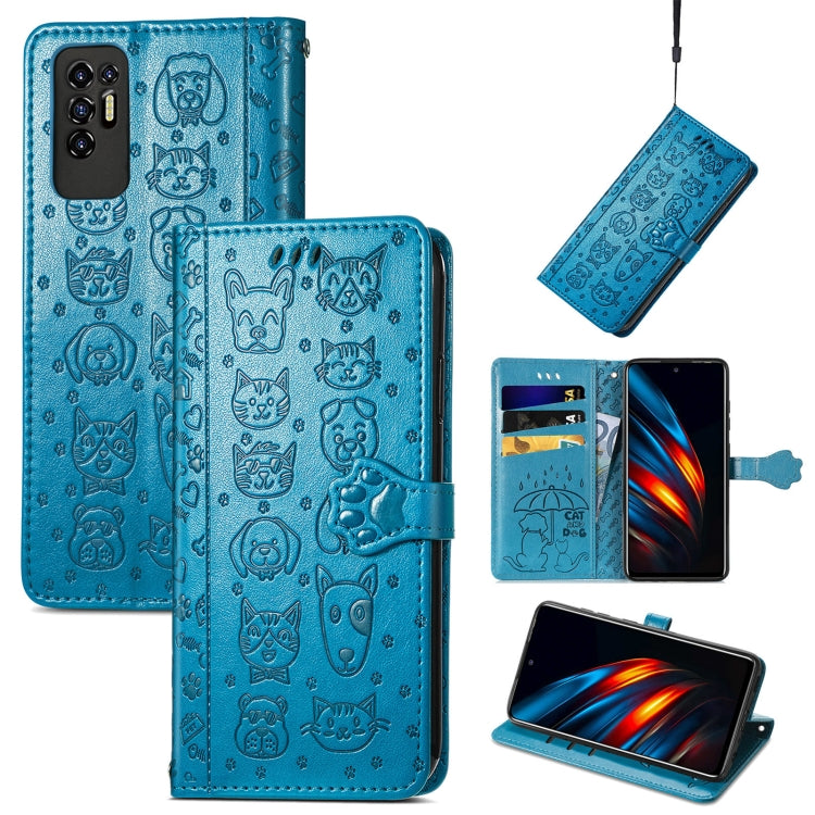 For Tecno Pova 2 Lovely Cat and Dog Embossing Pattern Horizontal Flip Leather Phone Case with Holder & Card Slots & Wallet & Cartoon Clasp & Lanyard