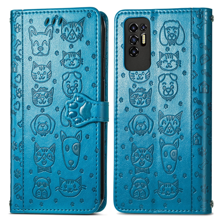 For Tecno Pova 2 Lovely Cat and Dog Embossing Pattern Horizontal Flip Leather Phone Case with Holder & Card Slots & Wallet & Cartoon Clasp & Lanyard