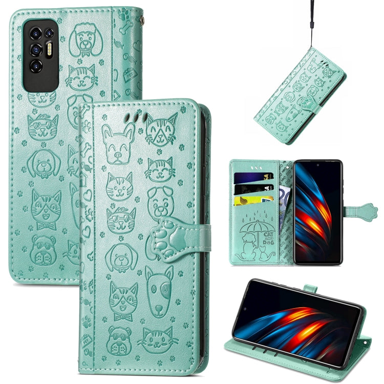 For Tecno Pova 2 Lovely Cat and Dog Embossing Pattern Horizontal Flip Leather Phone Case with Holder & Card Slots & Wallet & Cartoon Clasp & Lanyard