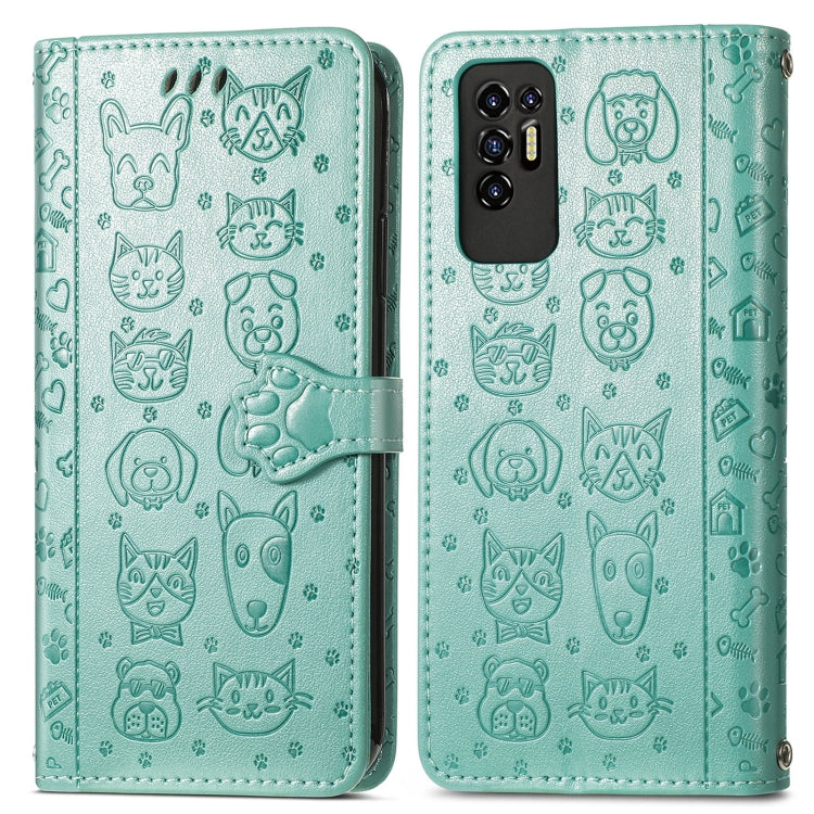 For Tecno Pova 2 Lovely Cat and Dog Embossing Pattern Horizontal Flip Leather Phone Case with Holder & Card Slots & Wallet & Cartoon Clasp & Lanyard
