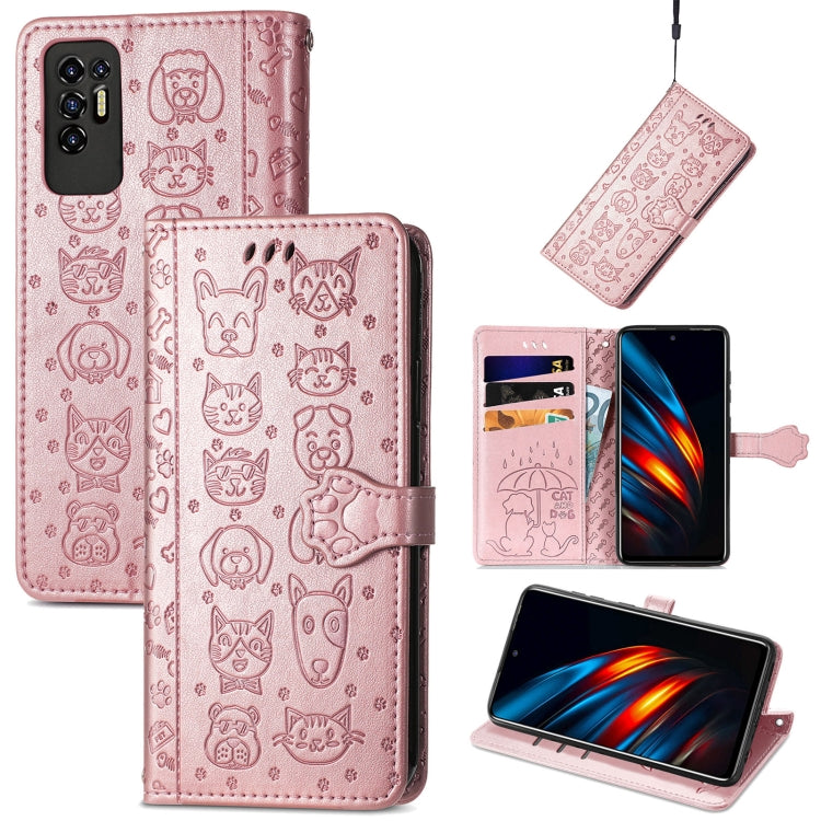 For Tecno Pova 2 Lovely Cat and Dog Embossing Pattern Horizontal Flip Leather Phone Case with Holder & Card Slots & Wallet & Cartoon Clasp & Lanyard