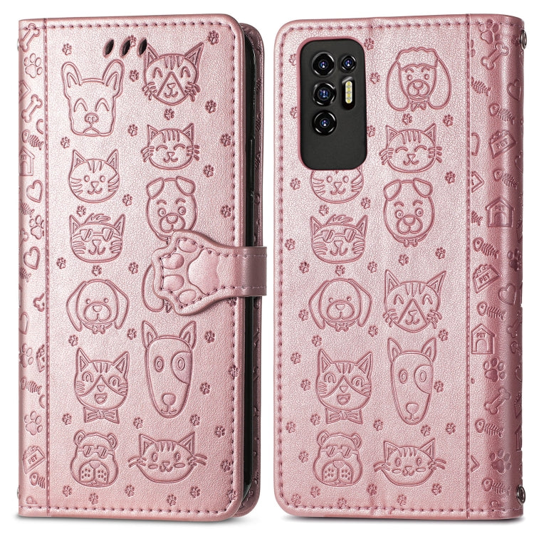 For Tecno Pova 2 Lovely Cat and Dog Embossing Pattern Horizontal Flip Leather Phone Case with Holder & Card Slots & Wallet & Cartoon Clasp & Lanyard