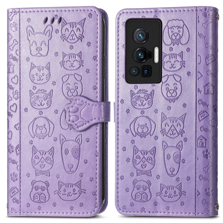 For vivo X70 Pro Lovely Cat and Dog Embossing Pattern Horizontal Flip Leather Phone Case with Holder & Card Slots & Wallet & Cartoon Clasp & Lanyard