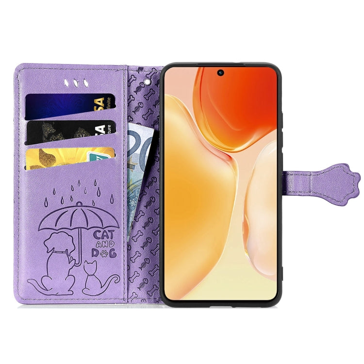 For vivo X70 Pro Lovely Cat and Dog Embossing Pattern Horizontal Flip Leather Phone Case with Holder & Card Slots & Wallet & Cartoon Clasp & Lanyard