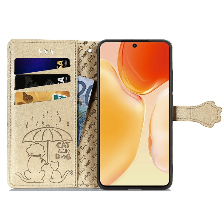 For vivo X70 Pro Lovely Cat and Dog Embossing Pattern Horizontal Flip Leather Phone Case with Holder & Card Slots & Wallet & Cartoon Clasp & Lanyard