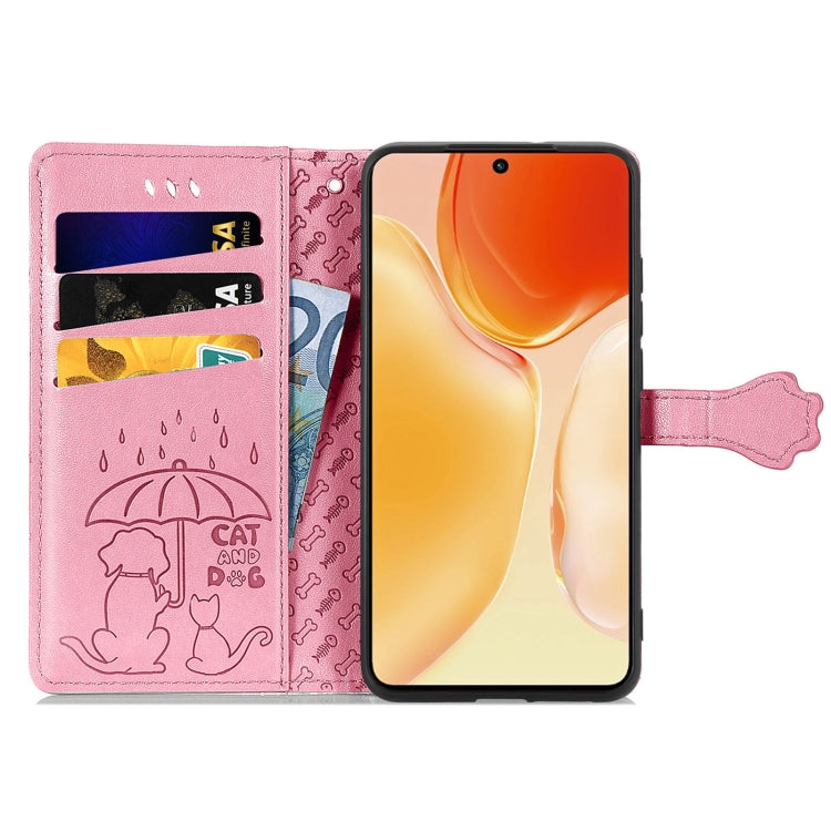 For vivo X70 Pro Lovely Cat and Dog Embossing Pattern Horizontal Flip Leather Phone Case with Holder & Card Slots & Wallet & Cartoon Clasp & Lanyard