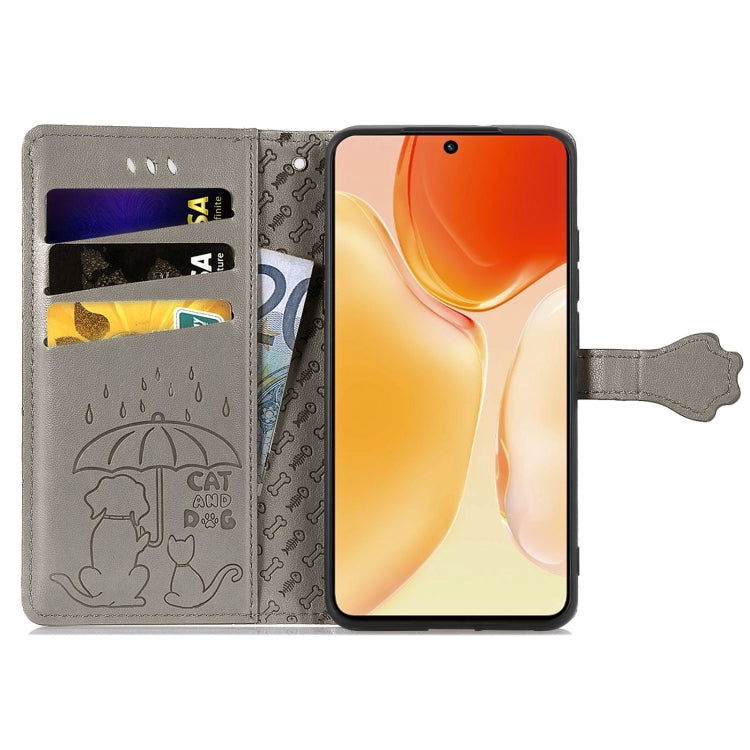For vivo X70 Pro Lovely Cat and Dog Embossing Pattern Horizontal Flip Leather Phone Case with Holder & Card Slots & Wallet & Cartoon Clasp & Lanyard