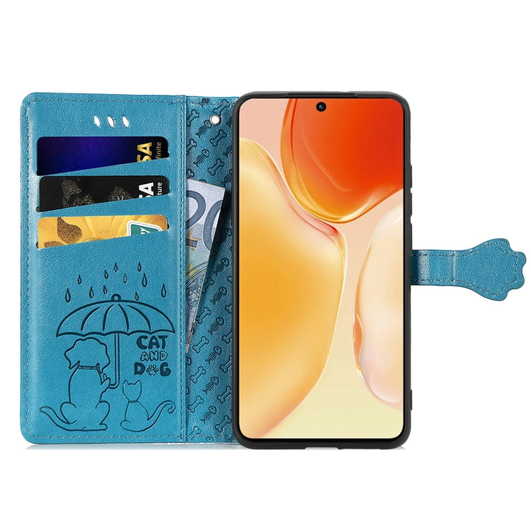 For vivo X70 Pro Lovely Cat and Dog Embossing Pattern Horizontal Flip Leather Phone Case with Holder & Card Slots & Wallet & Cartoon Clasp & Lanyard