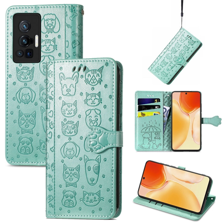 For vivo X70 Pro Lovely Cat and Dog Embossing Pattern Horizontal Flip Leather Phone Case with Holder & Card Slots & Wallet & Cartoon Clasp & Lanyard
