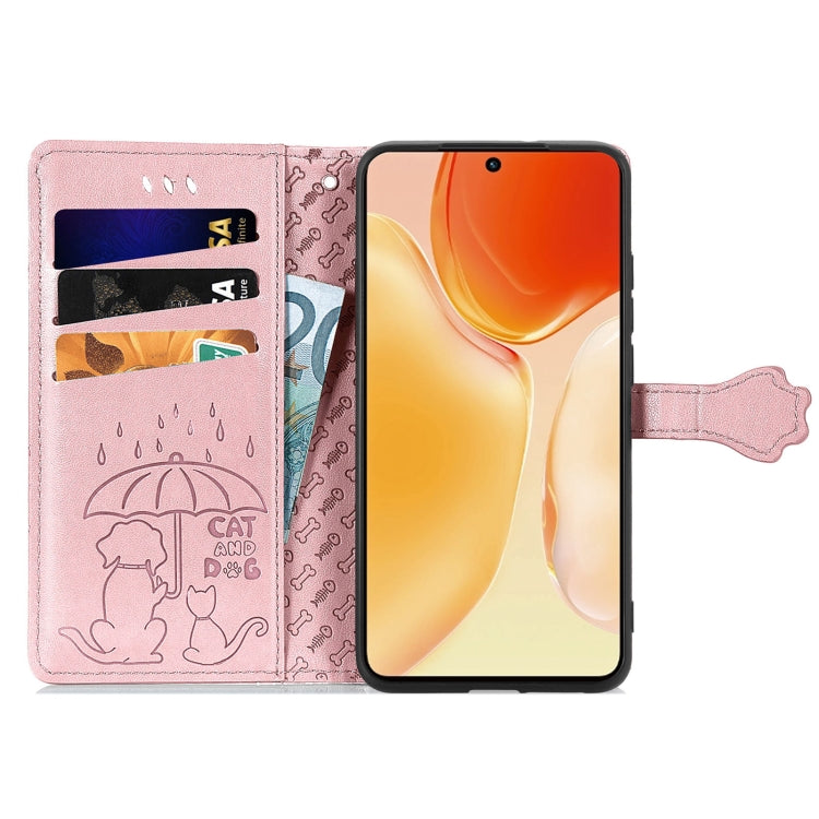 For vivo X70 Pro Lovely Cat and Dog Embossing Pattern Horizontal Flip Leather Phone Case with Holder & Card Slots & Wallet & Cartoon Clasp & Lanyard