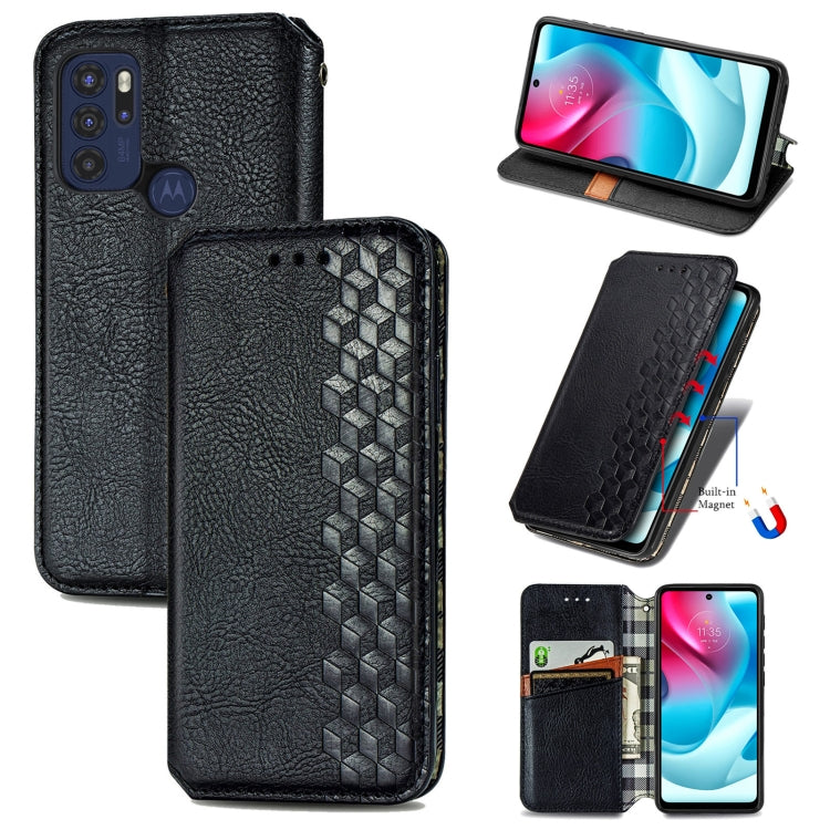For Motorola Moto G60S Cubic Grid Pressed Horizontal Flip Magnetic Leather Phone Case with Holder & Card Slots & Wallet