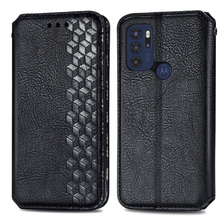 For Motorola Moto G60S Cubic Grid Pressed Horizontal Flip Magnetic Leather Phone Case with Holder & Card Slots & Wallet