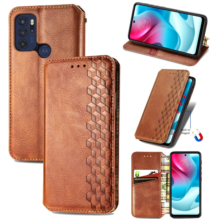 For Motorola Moto G60S Cubic Grid Pressed Horizontal Flip Magnetic Leather Phone Case with Holder & Card Slots & Wallet