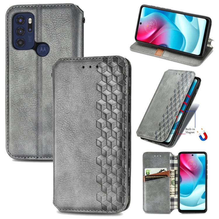For Motorola Moto G60S Cubic Grid Pressed Horizontal Flip Magnetic Leather Phone Case with Holder & Card Slots & Wallet