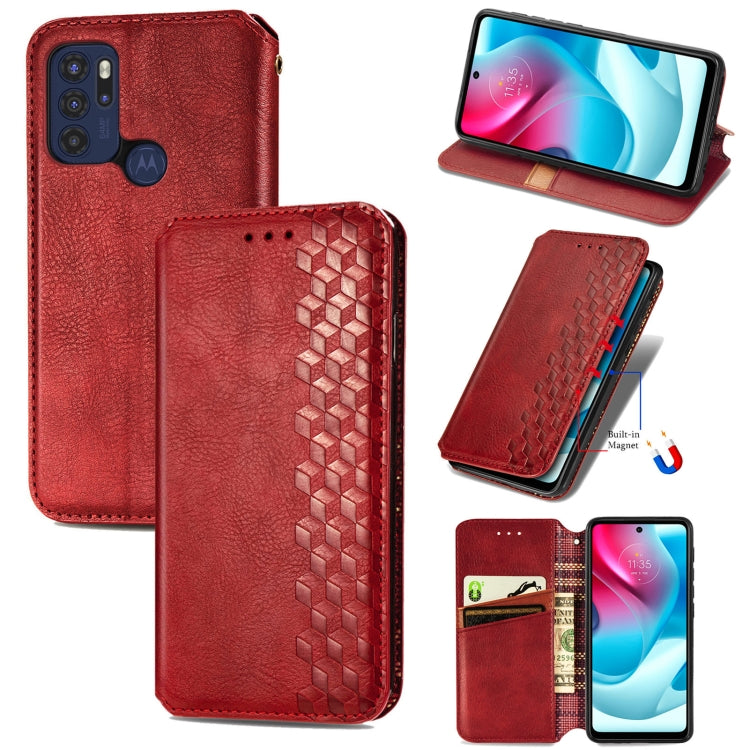 For Motorola Moto G60S Cubic Grid Pressed Horizontal Flip Magnetic Leather Phone Case with Holder & Card Slots & Wallet