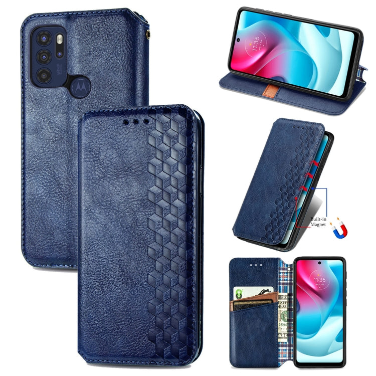 For Motorola Moto G60S Cubic Grid Pressed Horizontal Flip Magnetic Leather Phone Case with Holder & Card Slots & Wallet
