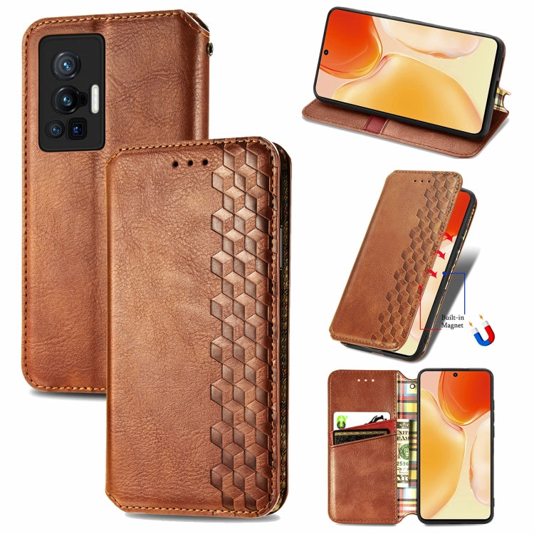 For vivo X70 Pro Cubic Grid Pressed Horizontal Flip Magnetic Leather Phone Case with Holder & Card Slots & Wallet