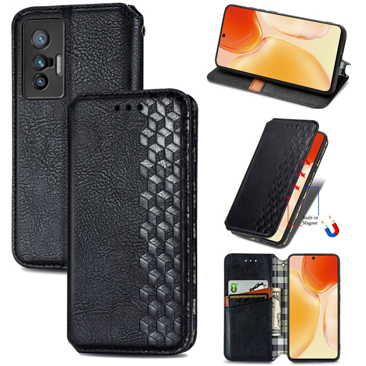 For vivo X70 Cubic Grid Pressed Horizontal Flip Magnetic Leather Phone Case with Holder & Card Slots & Wallet