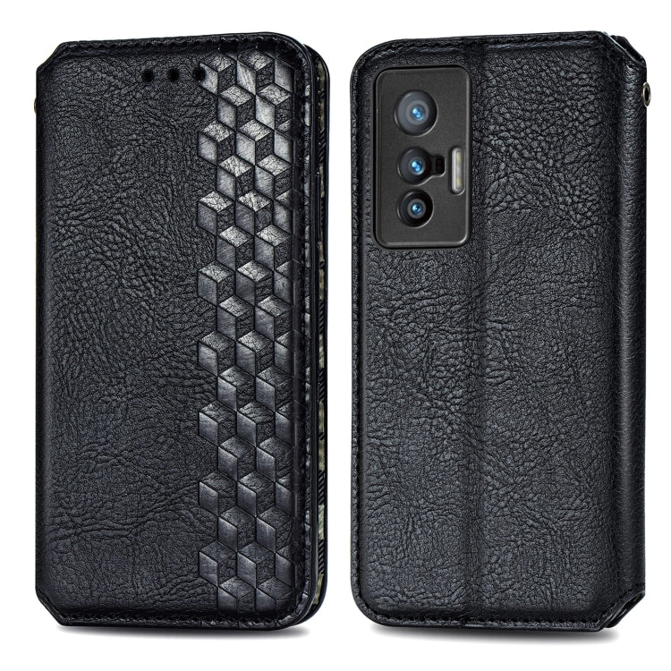 For vivo X70 Cubic Grid Pressed Horizontal Flip Magnetic Leather Phone Case with Holder & Card Slots & Wallet