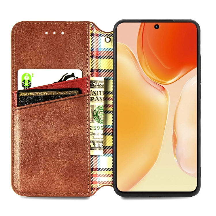 For vivo X70 Cubic Grid Pressed Horizontal Flip Magnetic Leather Phone Case with Holder & Card Slots & Wallet