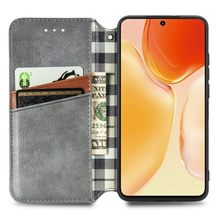 For vivo X70 Cubic Grid Pressed Horizontal Flip Magnetic Leather Phone Case with Holder & Card Slots & Wallet