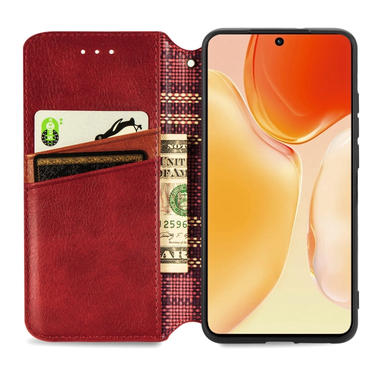 For vivo X70 Cubic Grid Pressed Horizontal Flip Magnetic Leather Phone Case with Holder & Card Slots & Wallet