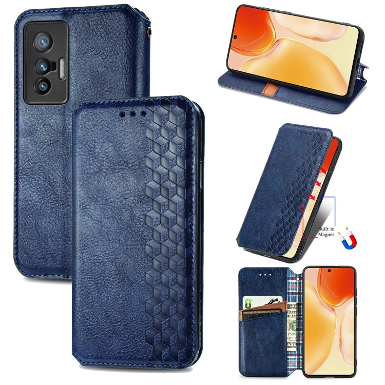 For vivo X70 Cubic Grid Pressed Horizontal Flip Magnetic Leather Phone Case with Holder & Card Slots & Wallet