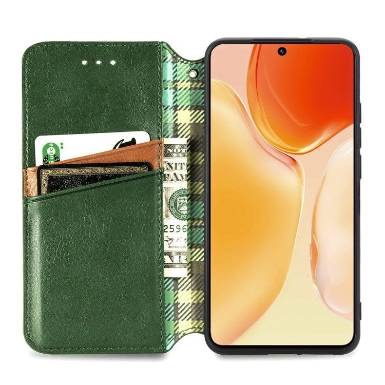 For vivo X70 Cubic Grid Pressed Horizontal Flip Magnetic Leather Phone Case with Holder & Card Slots & Wallet