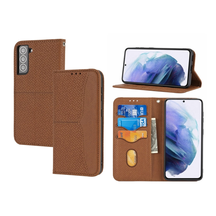 For Samaung Galaxy S22+ 5G Woven Texture Stitching Magnetic Horizontal Flip PU Leather Phone Case