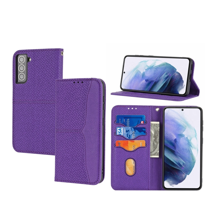 For Samaung Galaxy S22+ 5G Woven Texture Stitching Magnetic Horizontal Flip PU Leather Phone Case