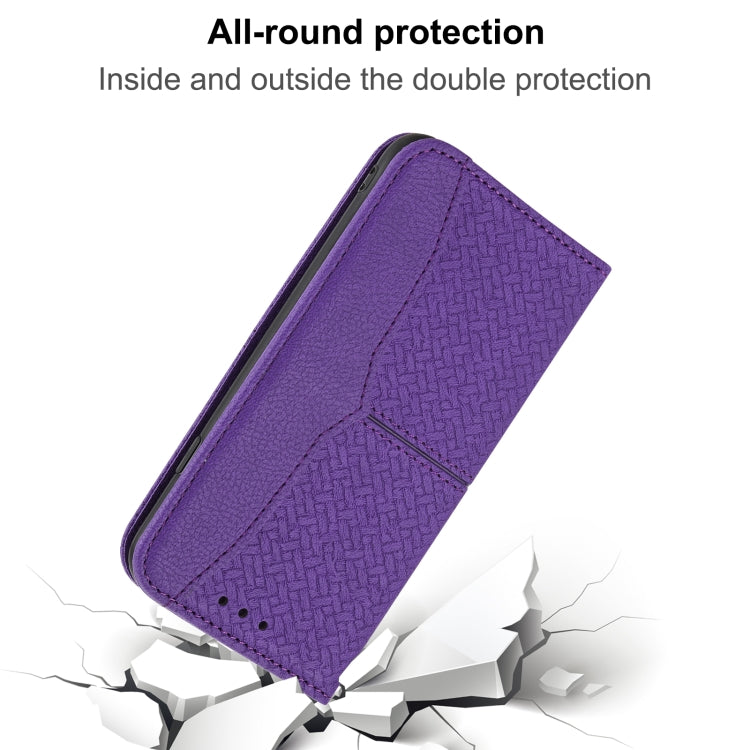 For Samaung Galaxy S22+ 5G Woven Texture Stitching Magnetic Horizontal Flip PU Leather Phone Case