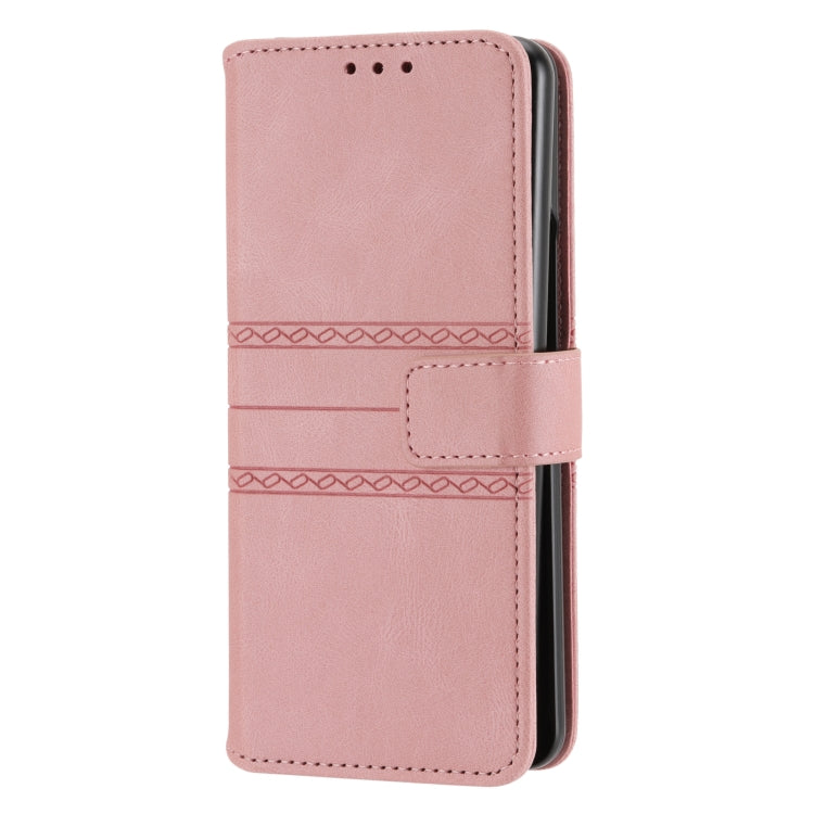For Samsung Galaxy Z Fold3 5G Embossed Striped Magnetic Buckle PU + TPU Horizontal Flip Phone Leather Case
