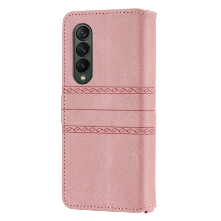 For Samsung Galaxy Z Fold3 5G Embossed Striped Magnetic Buckle PU + TPU Horizontal Flip Phone Leather Case