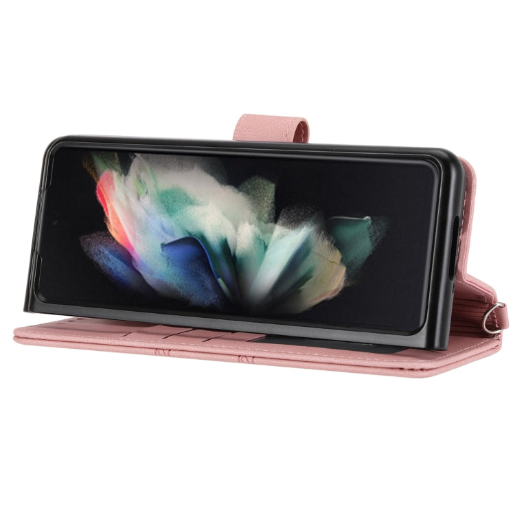 For Samsung Galaxy Z Fold3 5G Embossed Striped Magnetic Buckle PU + TPU Horizontal Flip Phone Leather Case