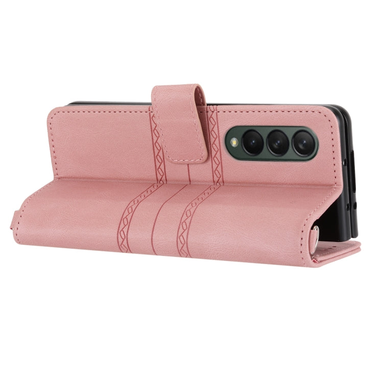 For Samsung Galaxy Z Fold3 5G Embossed Striped Magnetic Buckle PU + TPU Horizontal Flip Phone Leather Case