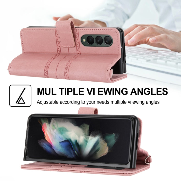 For Samsung Galaxy Z Fold3 5G Embossed Striped Magnetic Buckle PU + TPU Horizontal Flip Phone Leather Case