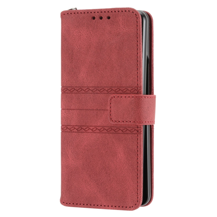 For Samsung Galaxy Z Fold3 5G Embossed Striped Magnetic Buckle PU + TPU Horizontal Flip Phone Leather Case