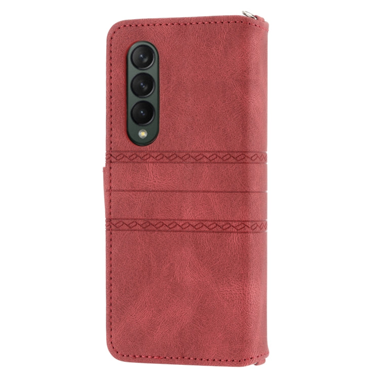 For Samsung Galaxy Z Fold3 5G Embossed Striped Magnetic Buckle PU + TPU Horizontal Flip Phone Leather Case