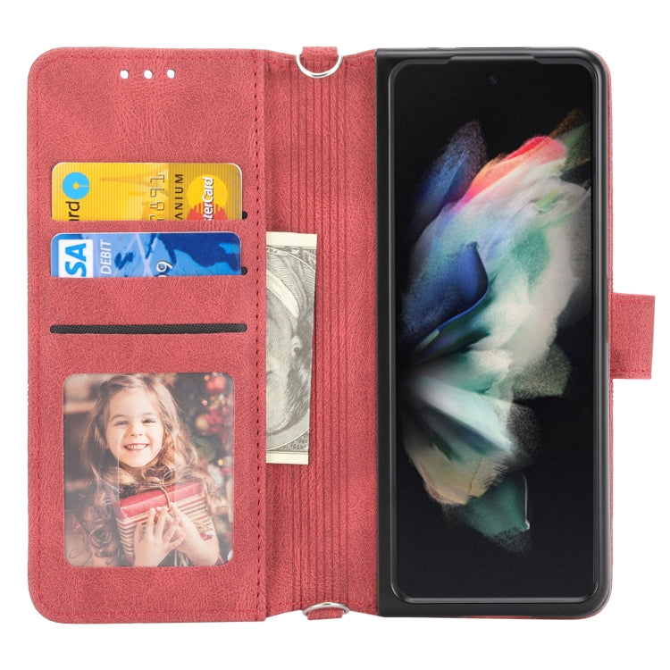For Samsung Galaxy Z Fold3 5G Embossed Striped Magnetic Buckle PU + TPU Horizontal Flip Phone Leather Case