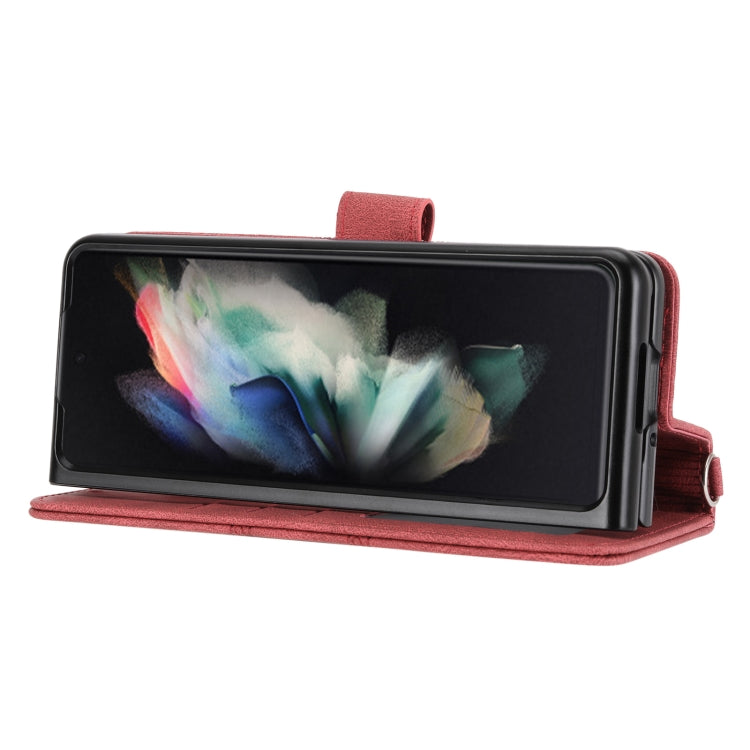 For Samsung Galaxy Z Fold3 5G Embossed Striped Magnetic Buckle PU + TPU Horizontal Flip Phone Leather Case