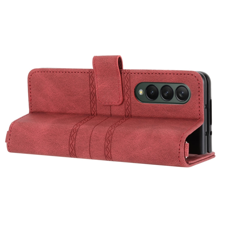 For Samsung Galaxy Z Fold3 5G Embossed Striped Magnetic Buckle PU + TPU Horizontal Flip Phone Leather Case