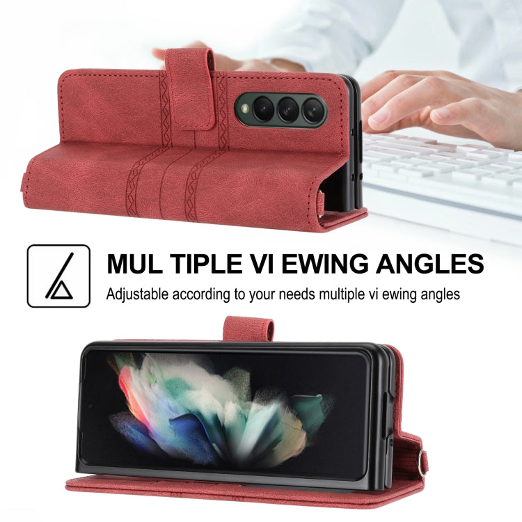 For Samsung Galaxy Z Fold3 5G Embossed Striped Magnetic Buckle PU + TPU Horizontal Flip Phone Leather Case
