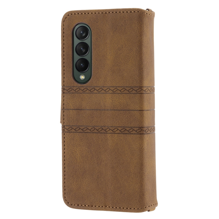 For Samsung Galaxy Z Fold3 5G Embossed Striped Magnetic Buckle PU + TPU Horizontal Flip Phone Leather Case