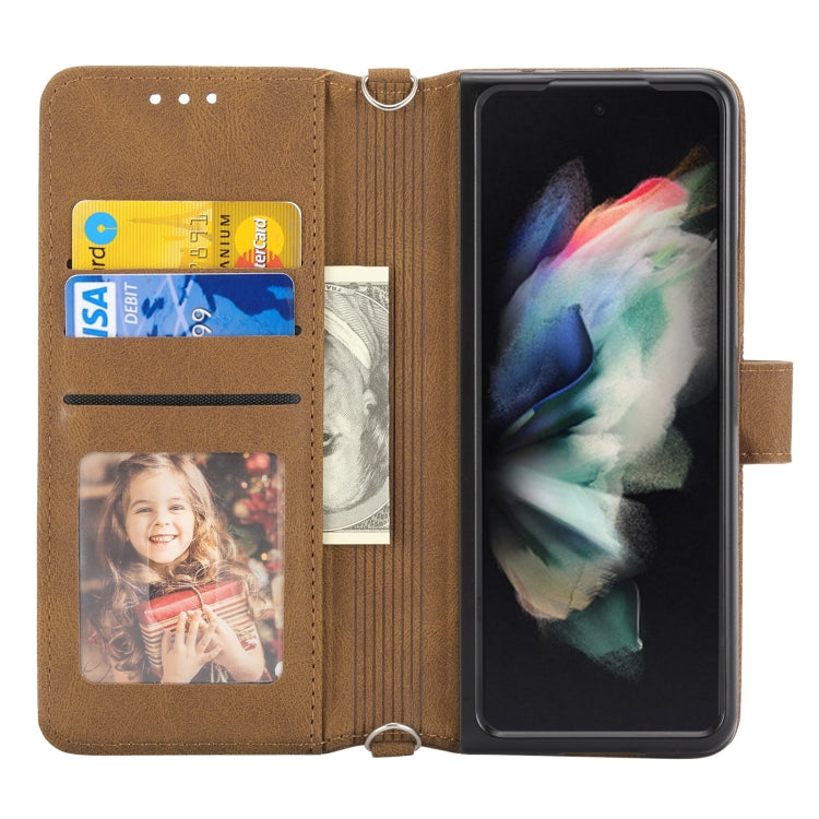For Samsung Galaxy Z Fold3 5G Embossed Striped Magnetic Buckle PU + TPU Horizontal Flip Phone Leather Case